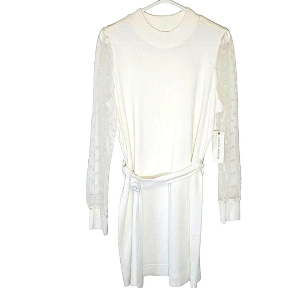 NWT Madison & Hudson Off White Sweater Dress, Size Petite Large Sheer Polka Dots - Picture 1 of 11